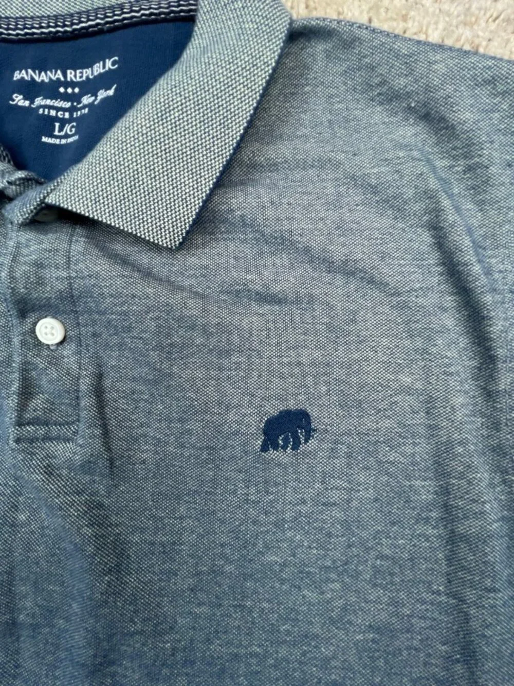 Banana Republic Polo Men's Large Gray Blue Short Sleeve Shirt w Logo Cotton